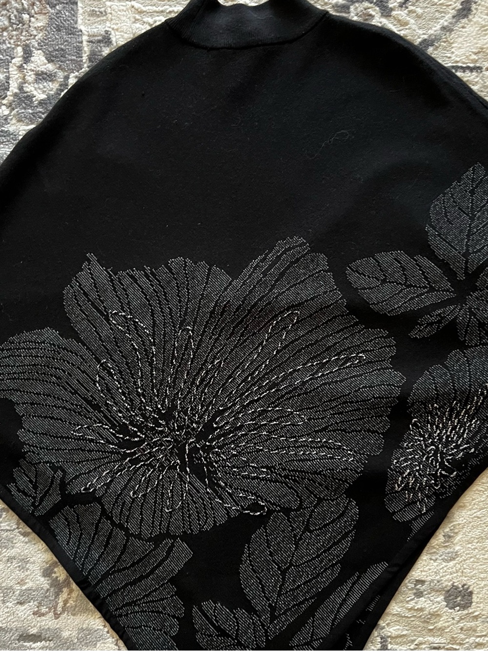 Chico's Black Cape with Metallic Silver Floral Jacquard